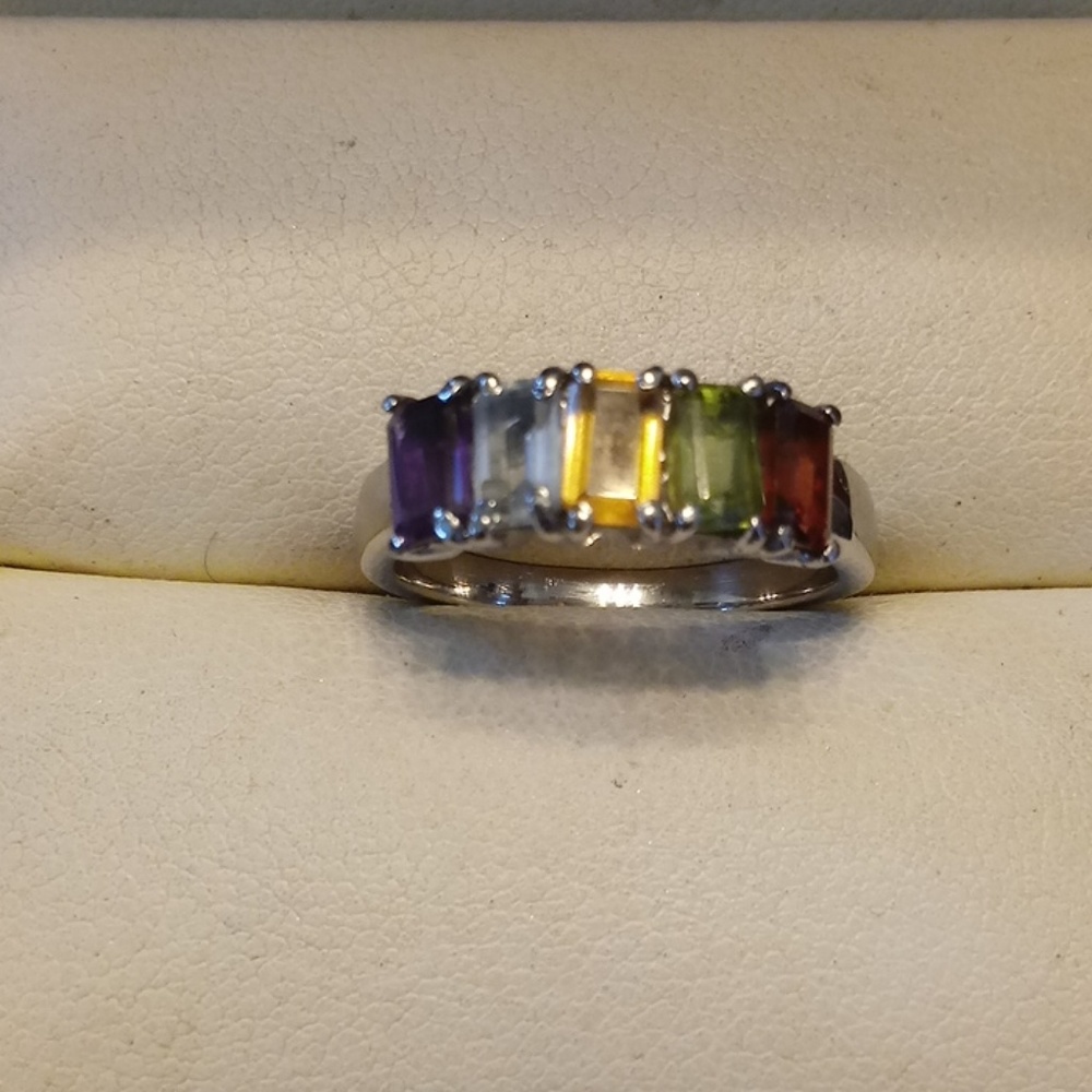 Multi-Color Gemstone Silver Ring - image 2